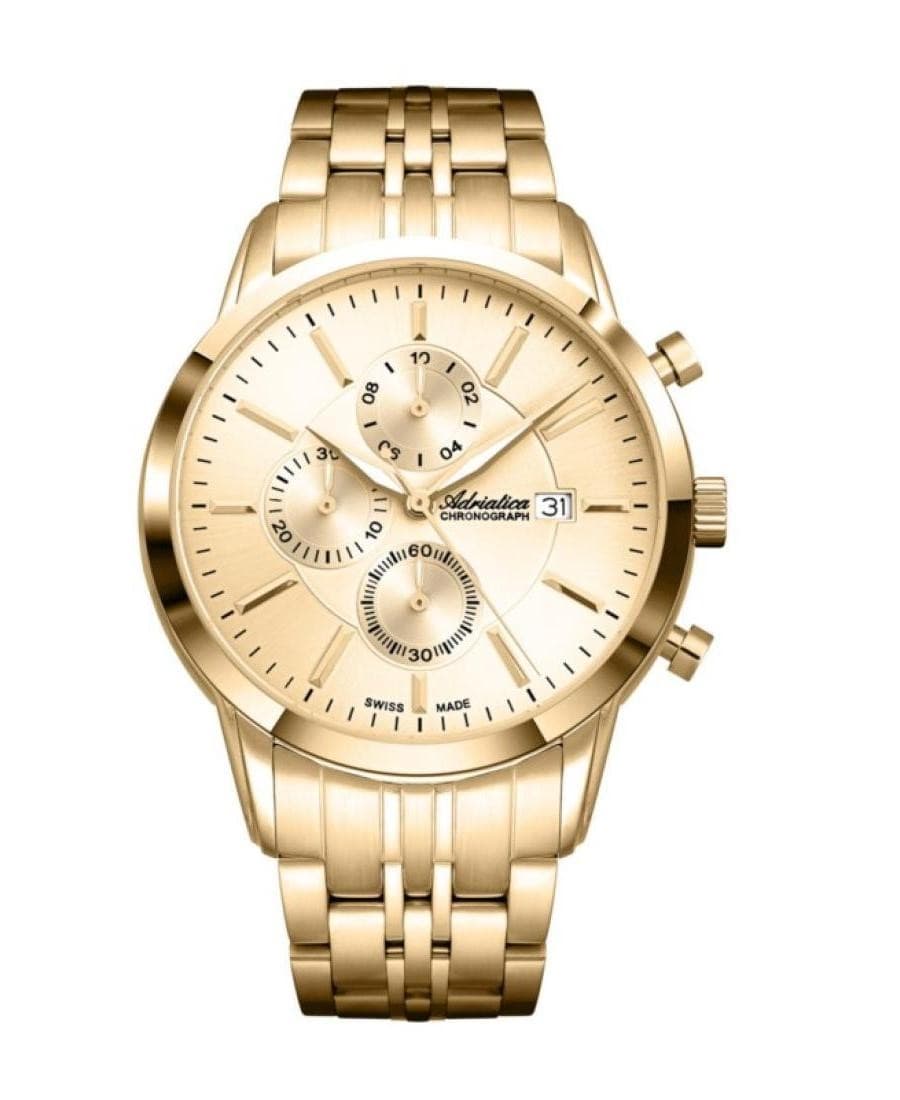 ADRIATICA Men Quartz Casual Watch Classic Dress Gold color Dial Waterproof Swiss