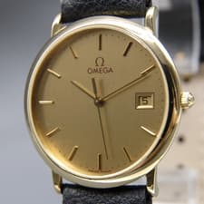 Vintage 1993 [Near MINT] OMEGA De Ville Cal.1430 Gold 32mm Date QZ Men's Watch