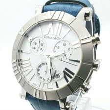 Tiffany Atlas Chronograph Watch Quartz White Dial Leather Wrist 19cm