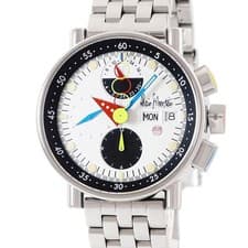 Alain Silberstein LWO5100 Chrono Bauhaus Day-Date Watch, Silver, Men's