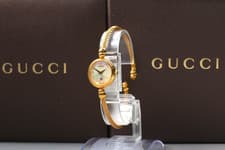 [N MINT w/Box] Vintage GUCCI 2700L Shell Dial Gold Bangle Quartz Women`s Watch