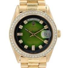 Rolex Day-Date President 18KY Gold Green Vignette Diamond Dial & Bezel Watch
