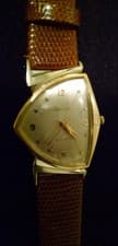 Hamilton Electric Asymmetrical Gold Filled Vintage Wristwatch Brown Leather Band
