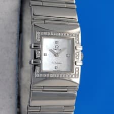 Ladies Omega Constellation Quadra Watch - White MOP Diamond Dial & Bezel 1528.76
