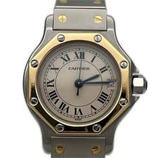 CARTIER Santos Octagon SM W2001683 Date beige Dial Quartz Ladies Watch