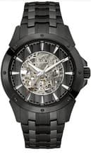 Bulova 98A147 Automatic 21 Jewels Skeleton Dial Black Stainless St. Men's Watch