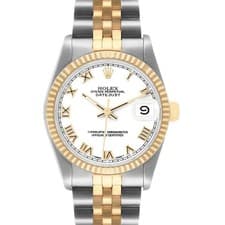 Rolex Datejust 31 Midsize Steel Yellow Gold White Roman Dial Ladies Watch 68273