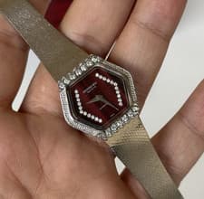 1980's Raymond Weil Geneve Automatic Hexagon Diamond Bezel 29mm Burgundy Dial