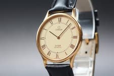 Vintage 1980s Omega De Ville Quartz Cal.1365 Roman Numerals Cream Dial Men's