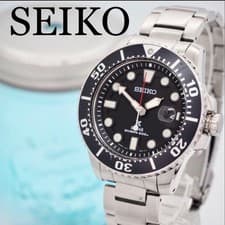 SEIKO PROSPEX Solar Diver Watch 43 5mm Black Dial Silver Band Authentic