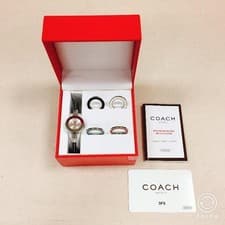 COACH BREATH WATCH BEZEL CHANGE SILVER WRIST WATCH LEATHER LADIES CASUAL USED