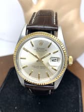 Rolex Datejust Men's Watch 1601 Swiss Automatic 1968 Two Tone 36mm Leather Band