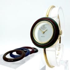 Gucci Changeable Bezel Watch 5 Colors Sherry Line Gold New Battery Working Rare
