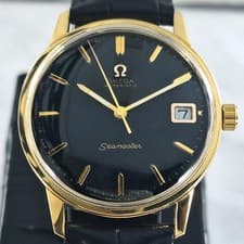 OMEGA SEAMASTER AUTOMATIC 24 JEWEL CAL565 DATE GOLD PLATED BLACK DIAL MENS WATCH