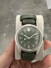 Hamilton Khaki Military Wristwatch Green Dial Stainless Steel 50m Date Luminous