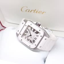 Cartier 35.6mm x 44.2mm Silver Opaline Roman Medium Santos 100 REF: W20122U2