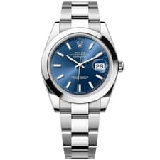 Rolex Datejust 41mm Blue Dial Smooth Bezel Oyster Bracelet Steel Watch 126300