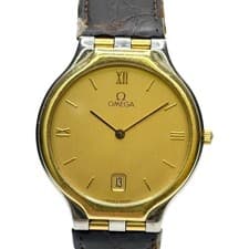 Omega 196.0316.396.1019 Quartz Men's Watch Gold Dial Stainless Case Working Used