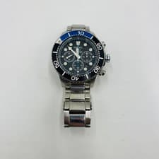 SEIKO SOLAR Chronograph V175-0AD0 Black Blue Stainless Steel Used Watch