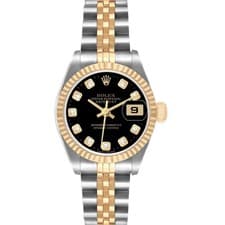 Rolex Datejust 26 Steel Yellow Gold Black Diamond Dial Ladies Watch 79173