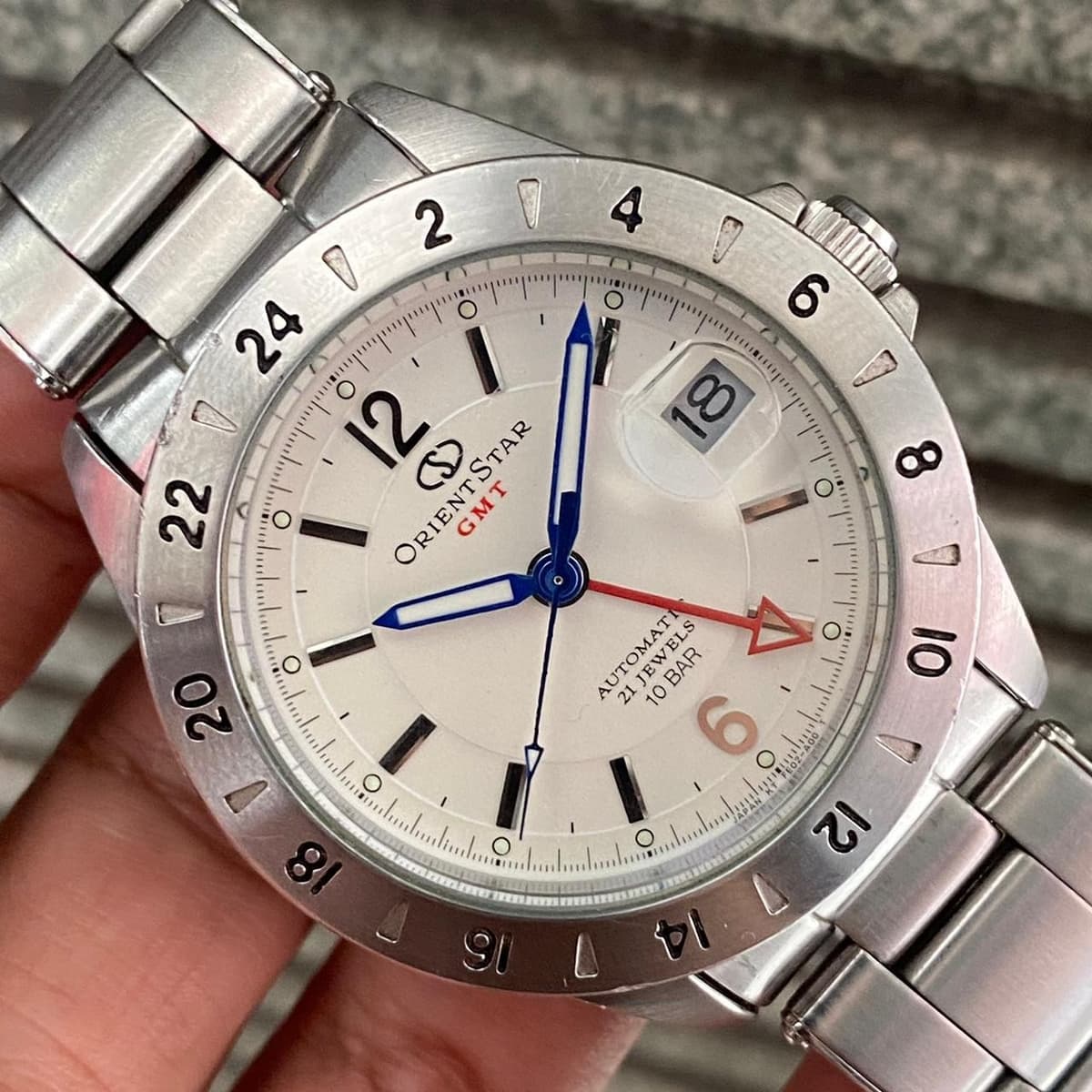 RARE Orient Star GMT Automatic FE02-C0 CA  White Dial  21 Jewels Date Vintage