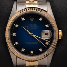 Rolex Datejust 16233 Fluted Bezel Watch 36mm Vignette Blue Diamond Dial