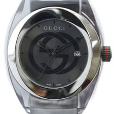 Gucci 137.1 Sync Quartz Watch Silver Logo Calendar Silicon Band Used