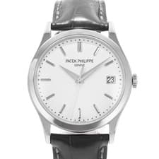 Patek Philippe Calatrava 5296G-010 Silver Dial 18k White Gold Leather Mens Watch