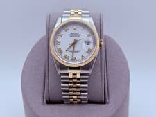 Rolex Datejust 16233 36mm White Roman Dial 18k Yellow Gold Stainless Steel