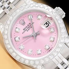 ROLEX LADIES DATE 6924 PINK DIAMOND 18K WHITE GOLD STAINLESS STEEL WATCH