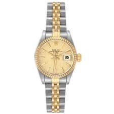 Rolex Datejust Steel Yellow Gold Champagne Linen Dial Ladies Watch 69173