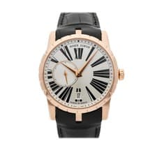 Roger Dubuis Excalibur Rose Gold Auto 42mm Silver Dial Strap Watch DBEX0442