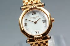 [Near MINT] Christian Dior Octagon 64151 White Dial Diamond 12P Qz Womens Watch