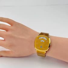[Excellent] GUCCI Grip 157.4 YA157403 35mm Gold PVD Interlocking Used From Japan