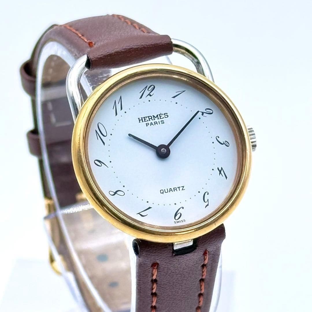 Hermes Arceau White Dial Women's Quartz Watch Two-Tone Case Size 25 mm