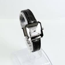 CENTURY Watch Time Gem Silver Quartz Diamond Dial Platinum Leather Strap Women's