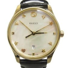 Gucci Wristwatch 126.5 Leather Shell Dial Black Analog Quartz Used