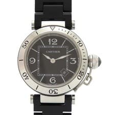 AUTHENTIC CARTIER W3140003 Pasha C timer Black SS rubber Quartz Wristwatch