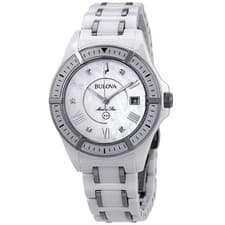BULOVA MARINE STAR 98P172 SILVER DIAL WHITE CERAMIC BRACELET 37MM WOMENS WATCH