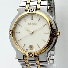 GUCCI 9000M Watch Timepiece Interlocking Duo Tone Gold Silver Dial Genuine