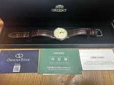 ORIENT Automatic Wristwatch Timepiece Beige Dial Brown Strap Excellent