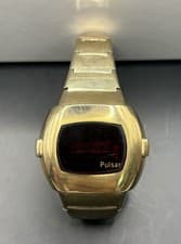 Vtg Pulsar Time Computer LED Watch Gold Fill For Parts Repair 14k GF