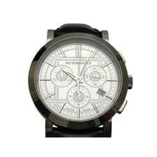 Used Burberry Watch City Stainless Steel Leather BU1361 Chronograph Silver