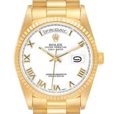 Rolex President Day Date Yellow Gold White Roman Dial Mens Watch 18238