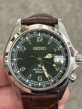 Seiko Men's Prospex Alpinist Watch Green Dial, Brown Leather Strap, SPB121J1