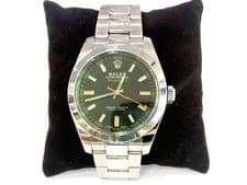 Rolex Stainless Steel Milgauss Green Crystal Black Dial 116400GV with Card