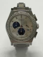 Gucci Pantheon Chronograph Diamond Quartz Watch 43mm Steel