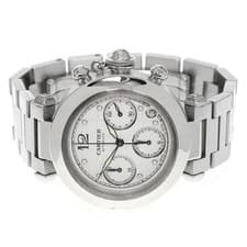 CARTIER PASHA C CHRONO W31039M7 36mm SS White Dial Automatic Date #C490