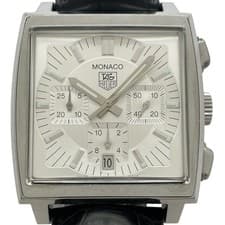 TAG HEUER Monaco Chronograph CW2112 White SS Men s Watch Used from JAPAN