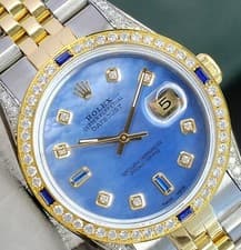 Rolex Datejust 16233 Two-Tone Blue MOP Diamond Sapphire 18KY SS Jubilee Watch
